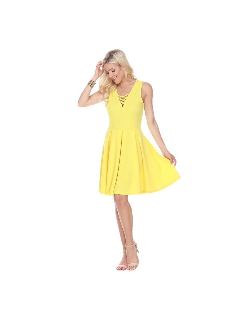 NWT White Mark Womens Crisscross Shay Fit & Flare Dress 69922361289 Yellow L